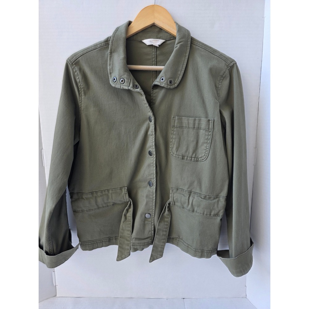 Olive Green Tie Waist Utility Jacket Womens M Lightweight Layer LC Lauren Conrad - Picture 3 of 7